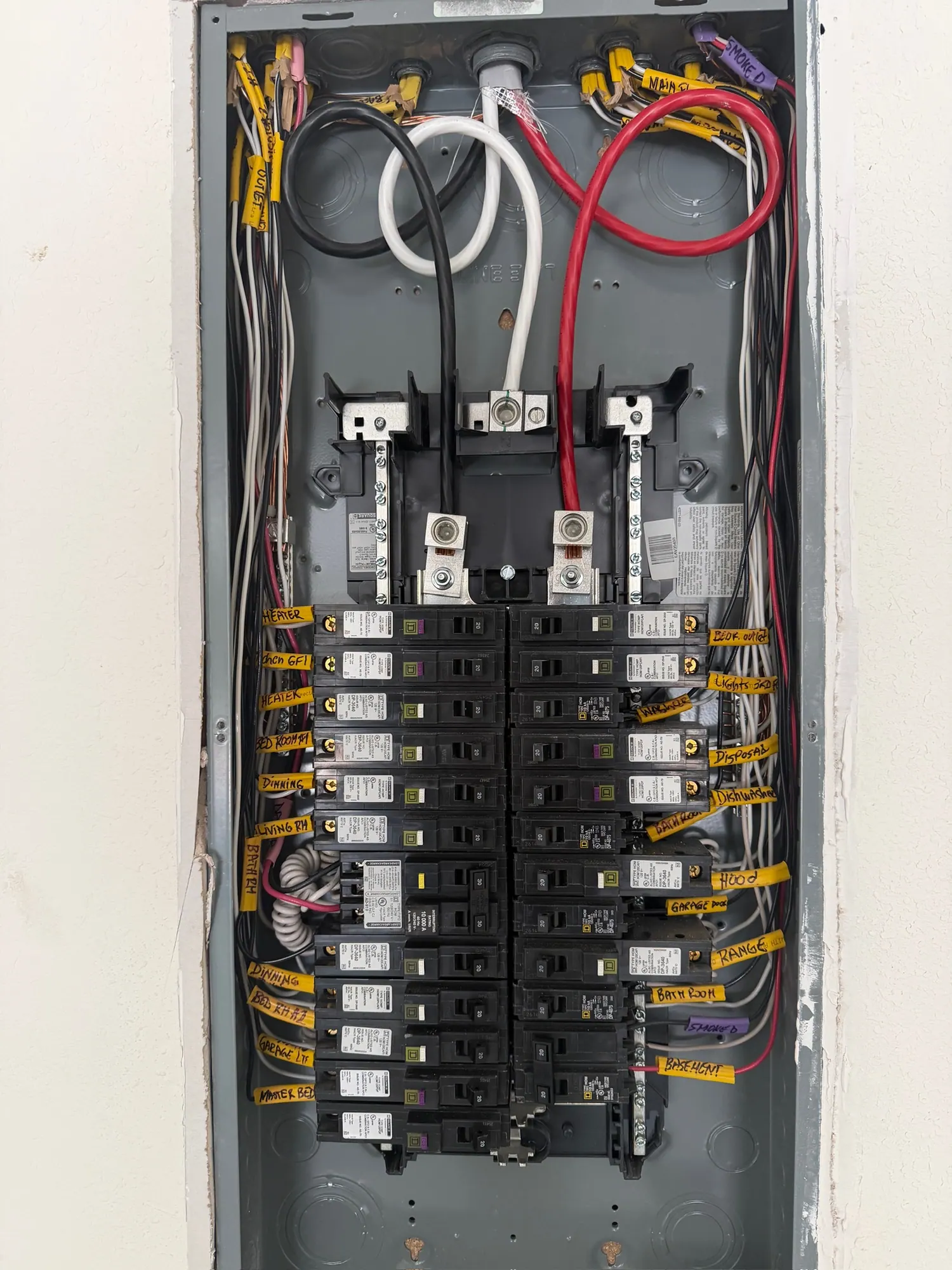 New electrical panel with neatly dressed circuits after the complete rewire