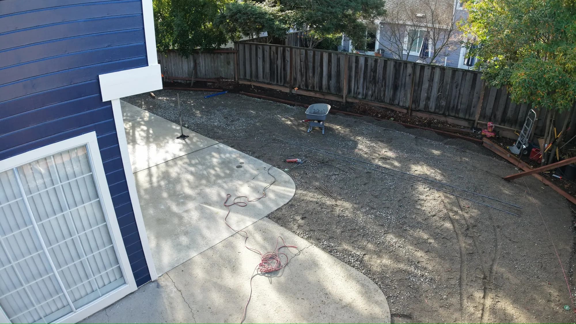 The backyard graded and prepped, before turf