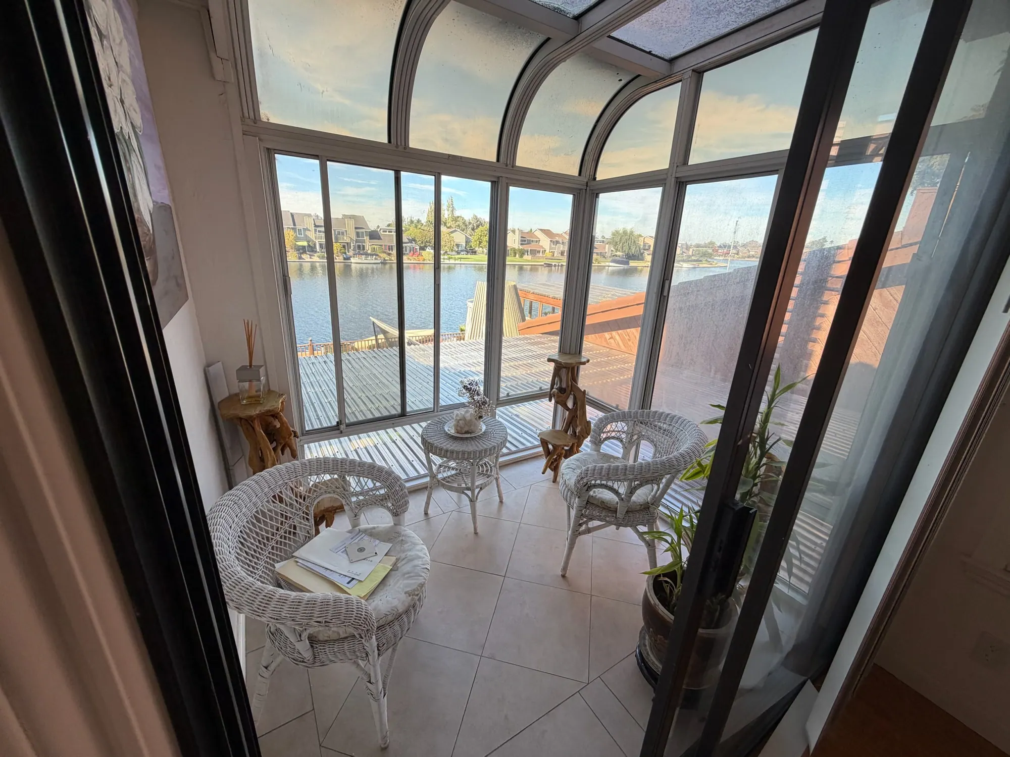 Sunroom looking out over the water